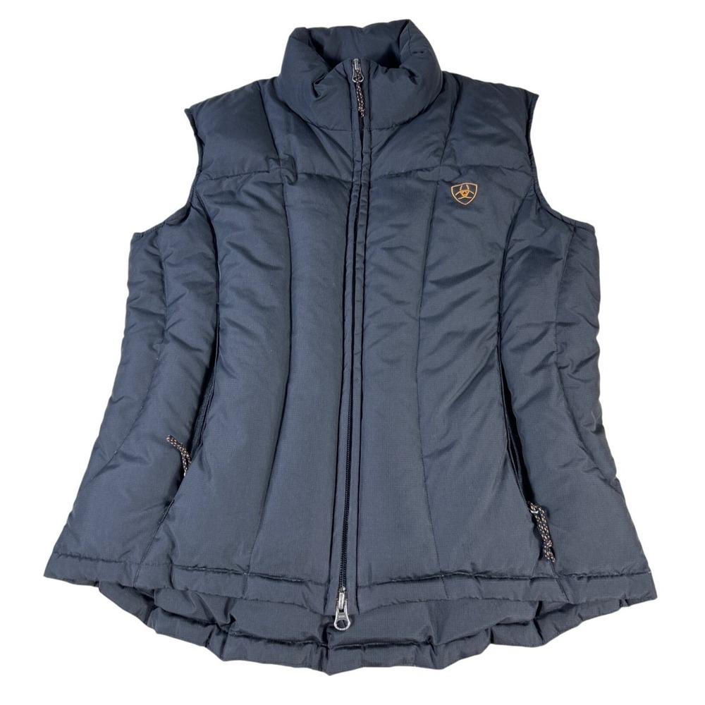 Ariat Black Puffer Vest Full Zip Women's Sm Goose Down Fill Collar Zip Pockets